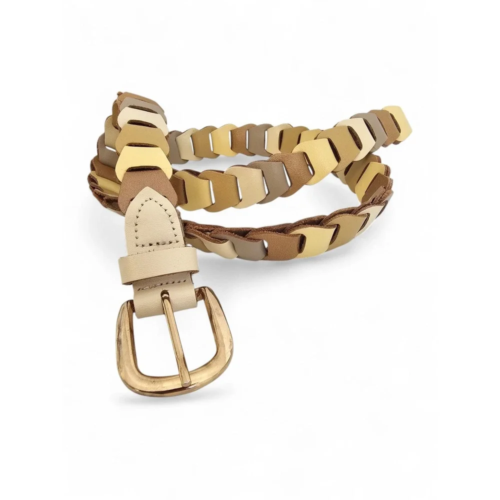 Interlocking‎ Link Belt Women's M/L Tan Neutral Multi-Tone Leather Boho